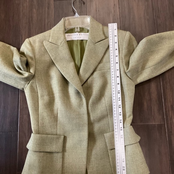 CHARLES NOLAN New York Green Wool Chevron Blazer With Elbow Patches Size 4 - Picture 8 of 9